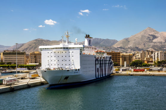 Palermo.Italy.27 may 2017.Views of ferry port and city of Palermo from the sea. Sicily